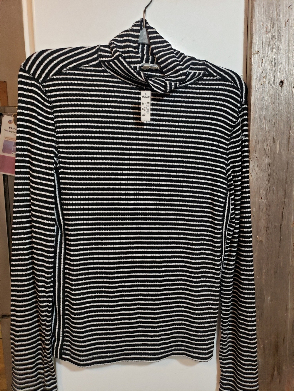New With Tags Madewell Ribbed Striped Turtleneck Top White/black Large